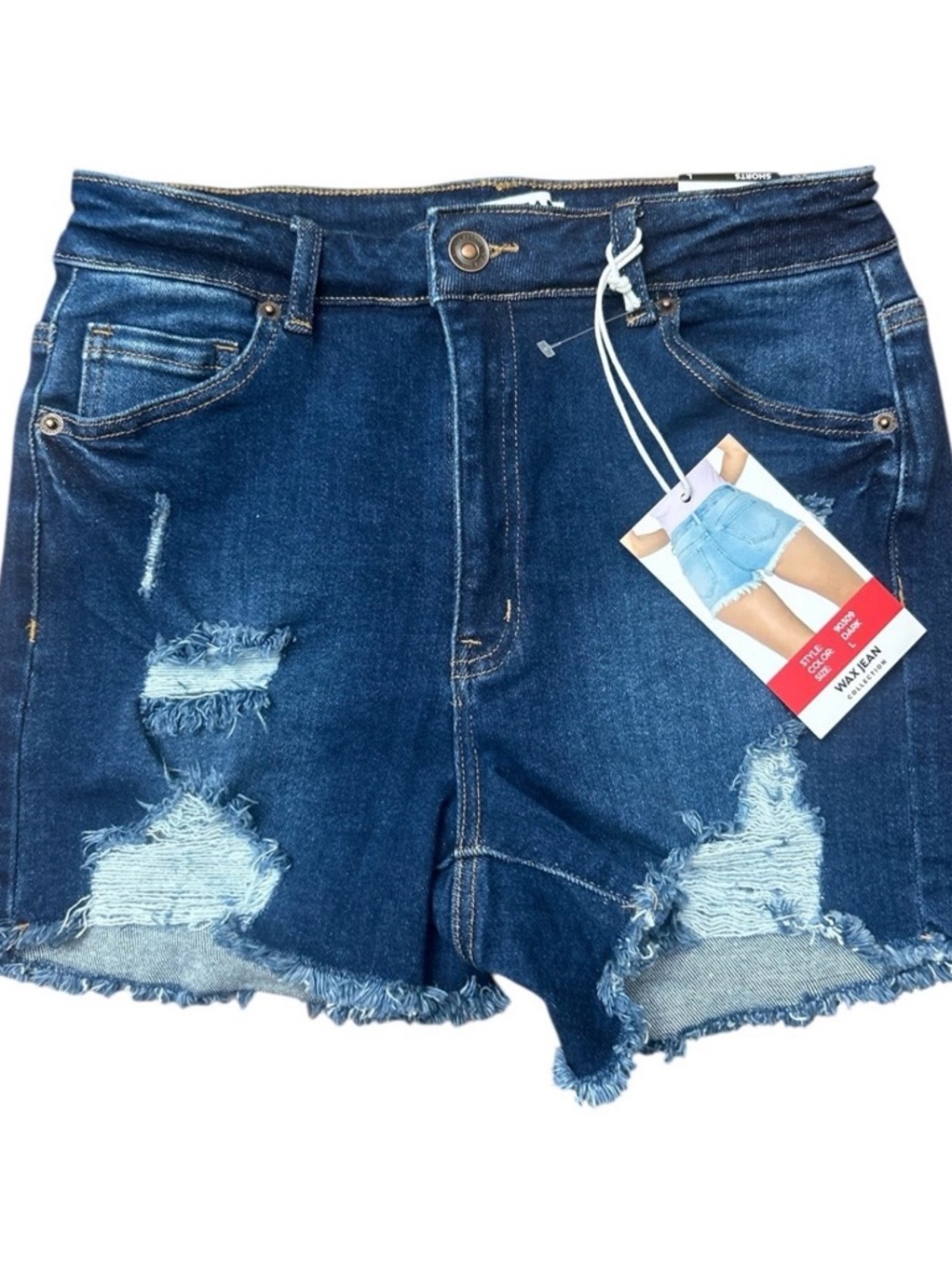 Wax Jean Women’s High-Rise Distressed Denim Shorts – Size L – New With Tags